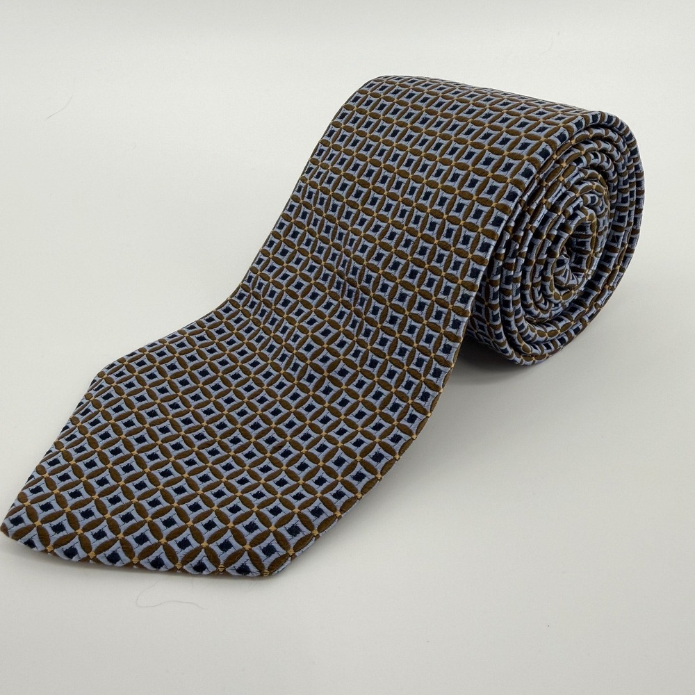Banana Republic Necktie Mens OS Blue Olive Green Geometric Silk Made in Italy